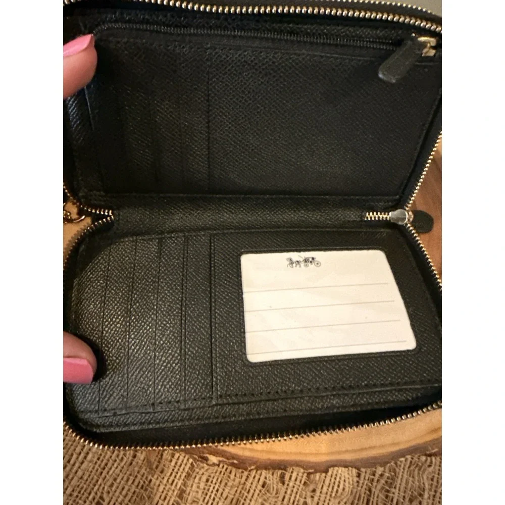 Coach Medium Id Zip Wallet In‎ Signature Canvas Black & Brown New 228$
